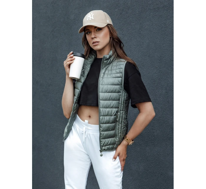 Dámská prošívaná vesta se stojáčkem zelená model 21979302 - Dstreet