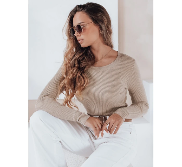 Dámský žebrovaný svetr NOLVIE beige FashionStreet MY2496 Dámský žebrovaný svetr NOLVIE beige FashionStreet MY2496