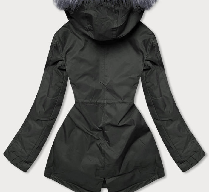 Khaki-šedá dámská zimní bunda parka s odepínací podšívkou (B533-11070)