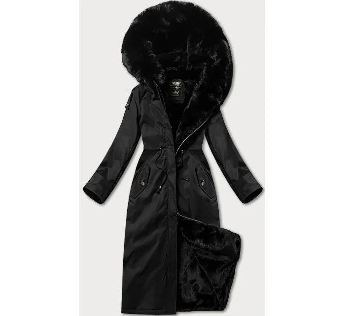 Černá teplá dámská zimní bunda v délce ke kolenům Libland (7643)