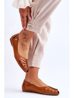 model 21617426 Pohodlné Dámské Kožené Baletky Hnědé - Zazoo