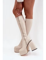 Dámské Kozačky Na Podpatku A Platformě Světle Béžové model 21704795 - Boto