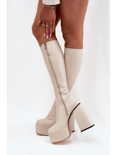 Dámské Kozačky Na Podpatku A Platformě Světle Béžové model 21704795 - Boto