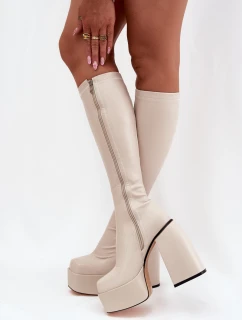 Dámské Kozačky Na Podpatku A Platformě Světle Béžové model 21704795 - Boto