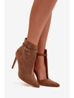 Dámské kotníkové boty na jehlovém podpatku z eko semiše tmavě béžové Amalundi Dámské kotníkové boty na jehlovém podpatku z eko semiše tmavě béžové Amalundi