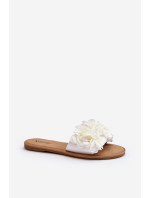 Dámské pantofle s květy bílý slon