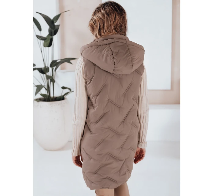Dámská dlouhá prošívaná vesta s kapucí tmavě béžová FashionStreet TY5100