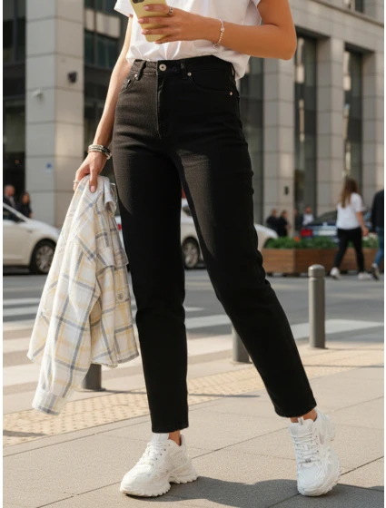 Dámské džíny mom fit s vysokým pasem černé model 21996081 - Dstreet