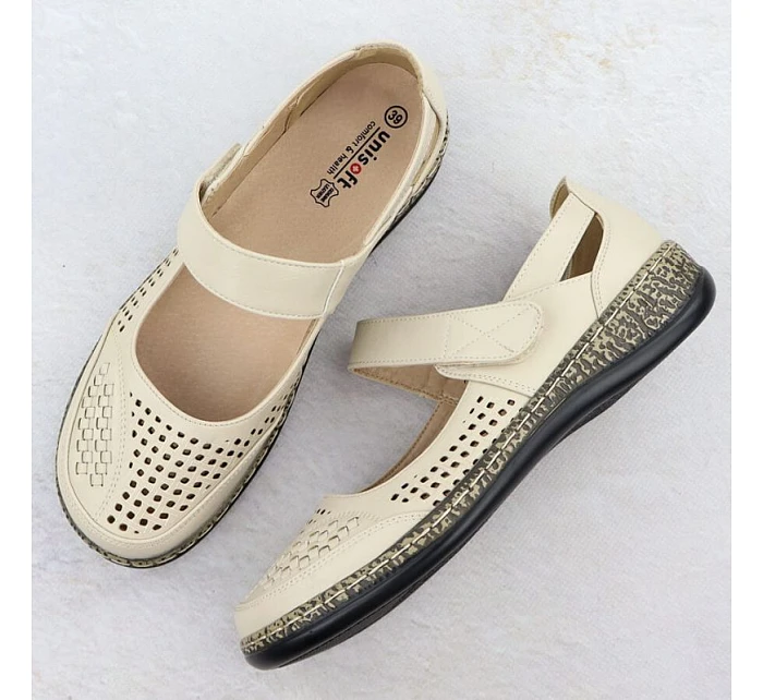 Dámská prolamovaná obuv na suchý zip béžová Unisoft 7026