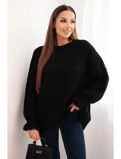 Dámský svetr s příměsí mohéru a vlny volného střihu černý