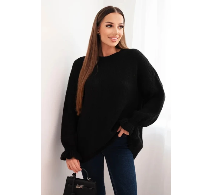 Dámský svetr s příměsí mohéru a vlny volného střihu černý