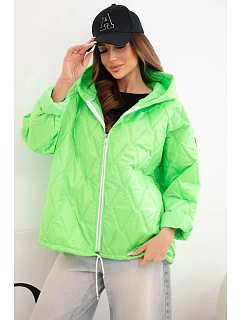 Dámská jarní prošívaná bunda s kapucí a zipem zelený neon