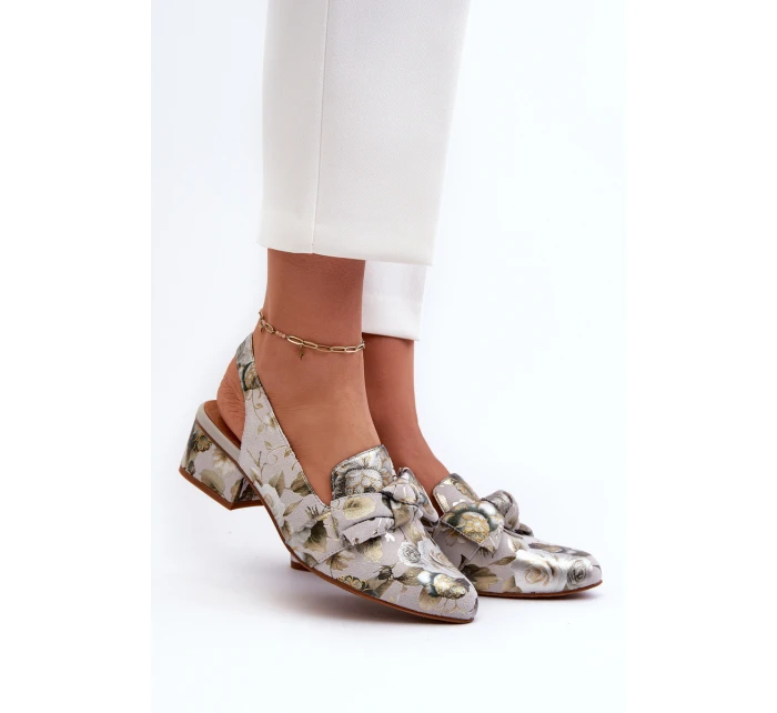 Dámské kožené sandály na nízkém podpatku s květinami Maciejka N6539-38 Zelené