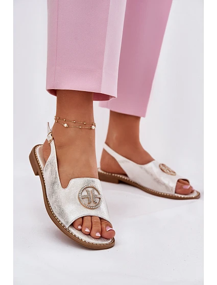 Dámské Sandály Na Plochém Podpatku S Ozdobou model 21698213 Stříbrné - S.Barski