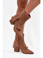 Dámské kotníkové boty na podpatku s límcem světle hnědé model 21714385 - Boto