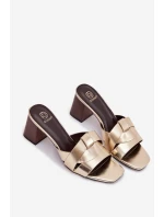 Dámské sandály na podpatku s pásky Eko kůže zlaté Corivelle