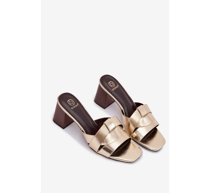Dámské sandály na podpatku s pásky Eko kůže zlaté Corivelle