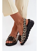 Kožené sandály na platformě s leopardím vzorem model 22147755 Zlaté - Artiker