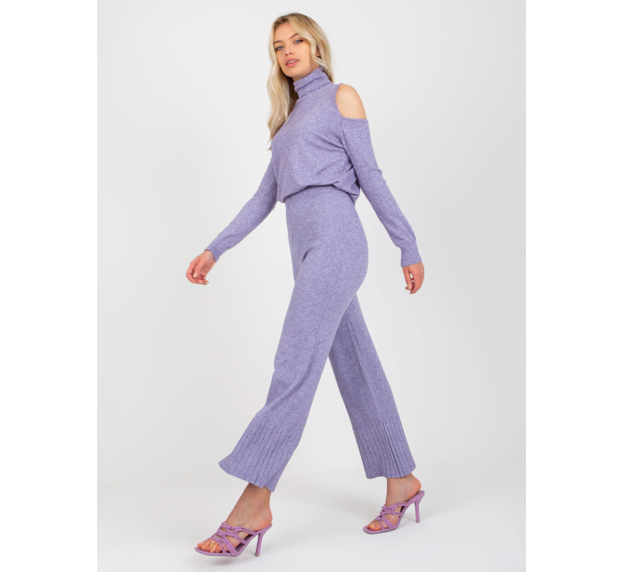 Dámské fialové úpletové kalhoty s vysokým pasem