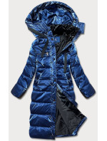 Tmavě modrá lesklá dámská péřová bunda (OMDL-020)