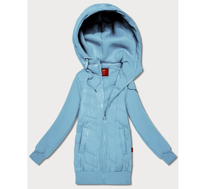 Světle modrá dámská mikina z různých materiálů s kapucí model 21787456 - LHD