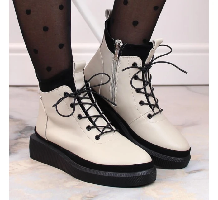 zateplené kožené boty na platformě W model 21307447 beige - FILIPPO zateplené kožené boty na platformě W model 21307447 beige - FILIPPO