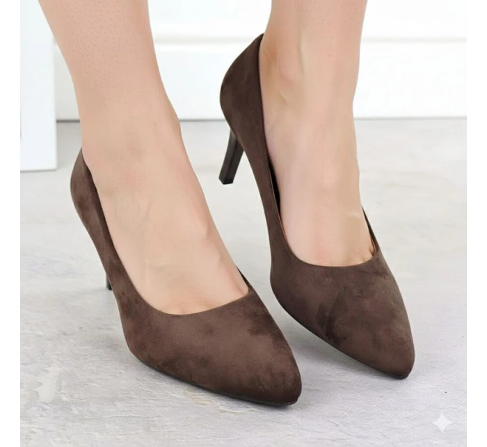 Dámské čokoládové semišové lodičky na jehlovém podpatku Sergio Leone 1336