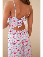 Dámské maxi šaty s květinovým vzorem na ramínkách se zavazováním na zádech modré