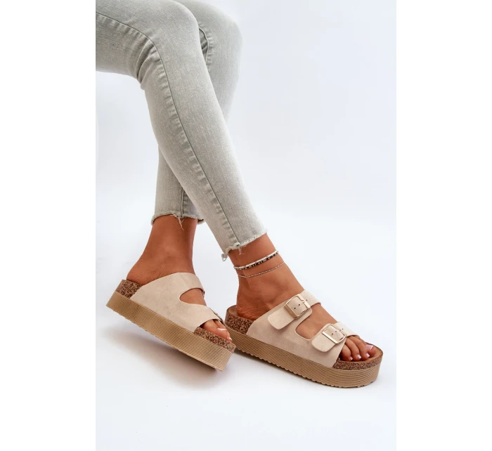 Dámské žabky na platformě s přezkami béžové model 21651009 - Boto