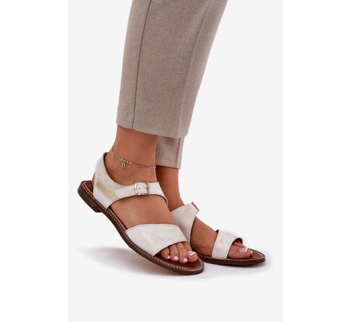 Dámské kožené ploché sandály  zlaté model 21686231 - Zazoo