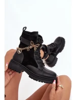 Dámské Pracovní Boty Zateplené Se Zlatým Řetězem A Přívěsky Černé Vessara