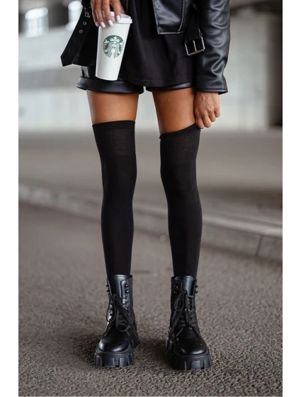 Dámské bavlněné hladké černé podkolenky