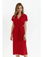 S363 Košilové šaty s páskem na zavázání - červené