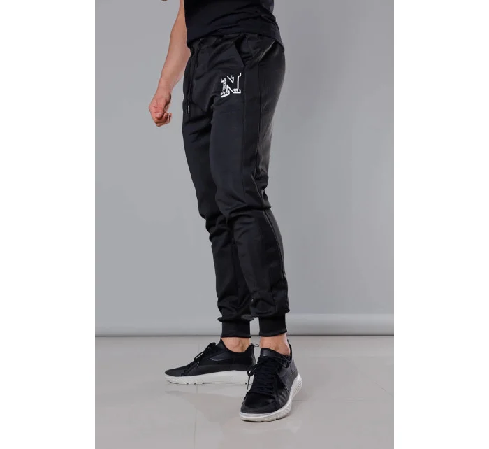 Černé pánské teplákové kalhoty s potiskem (8K178-3)