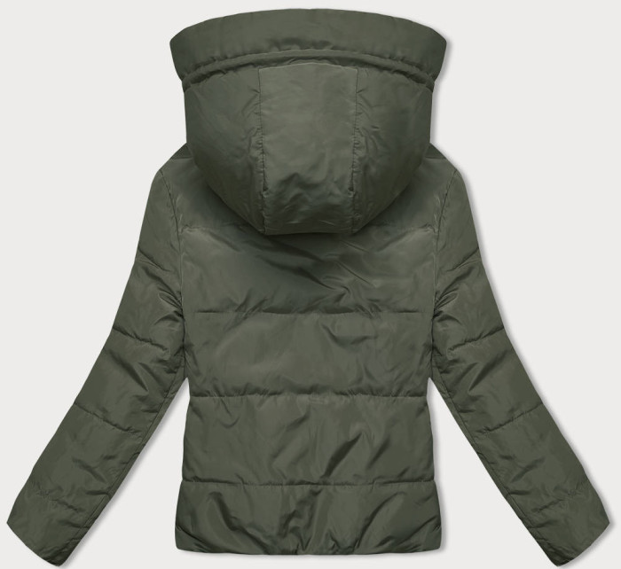 Khaki-béžová oboustranná krátká bunda s kapucí (B8181-11046)