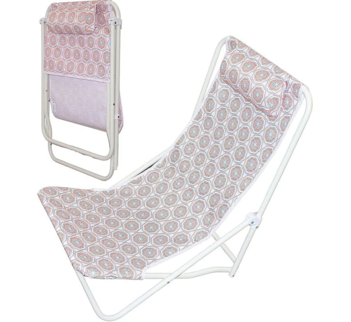 SKLÁDACÍ PLÁŽOVÉ LEHÁTKO S OPĚRKOU HLAVY MODRÉ A ORANŽOVÉ