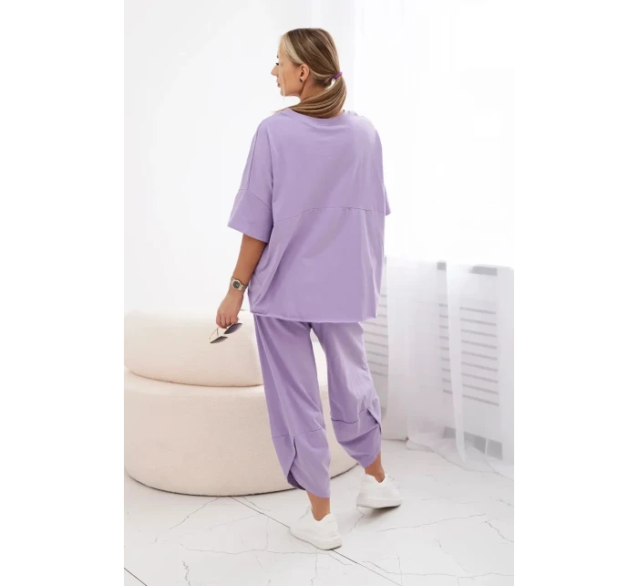 Bavlněný komplet halenka + kalhoty světle fialová