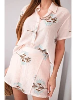 Dámský komplet košile s krátkým rukávem a šortky pudrově růžová model 22048789 - K-Fashion