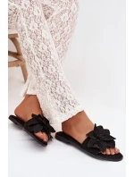 Dámské ploché pantofle s ozdobnými květinami Černé model 22032042 - Boto