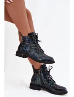 Lakované dámské botky z pravé kůže D&A – tmavě modré Lakované dámské botky z pravé kůže D&A – tmavě modré