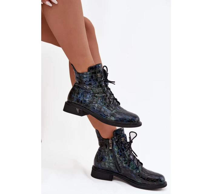 Lakované dámské botky z pravé kůže D&A – tmavě modré Lakované dámské botky z pravé kůže D&A – tmavě modré