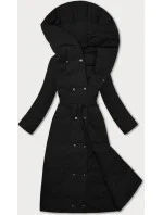 černý dámský kabát s páskem model 21248905 - STELLA FASHION černý dámský kabát s páskem model 21248905 - STELLA FASHION