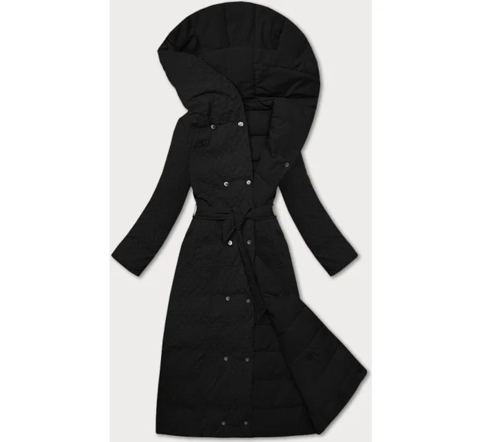 černý dámský kabát s páskem model 21248905 - STELLA FASHION černý dámský kabát s páskem model 21248905 - STELLA FASHION