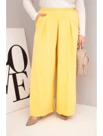 Dámské bavlněné kalhoty Plus Size s širokým střihem a volným střihem žluté Dámské bavlněné kalhoty Plus Size s širokým střihem a volným střihem žluté
