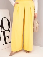 Dámské bavlněné kalhoty Plus Size s širokým střihem a volným střihem žluté