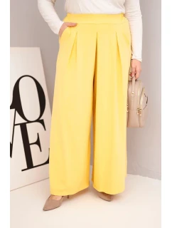 Dámské bavlněné kalhoty Plus Size s širokým střihem a volným střihem žluté
