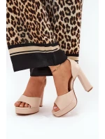 Dámské Sandály Na Podpatku A Platformě Eko Kožené Béžové model 21688872 - Boto Dámské Sandály Na Podpatku A Platformě Eko Kožené Béžové model 21688872 - Boto