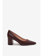 Lodičky na sloupkovém podpatku se  čokoládové model 21711480 - Boto