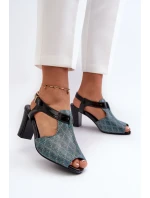 Tyrkysové tyrkysové dámské sandály na vysokém podpatku Queenmarie vyrobené z eko kůže