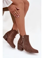 Dámské kotníkové boty v kovbojském stylu na podpatku S.Barski – hnědé Dámské kotníkové boty v kovbojském stylu na podpatku S.Barski – hnědé
